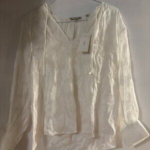 Vince Long Sleeve Sheer V-Neck Top Size XS in Off-White Silk/Cotton Blend